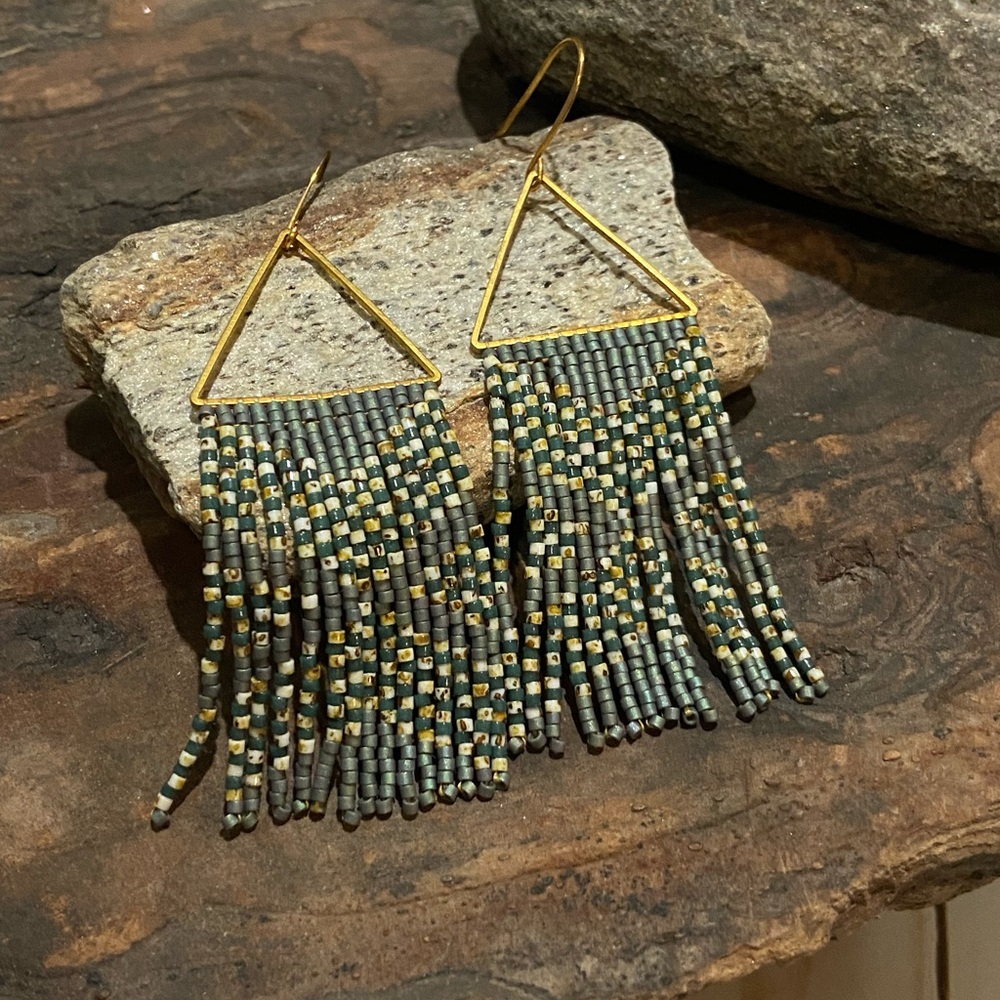 Handmade seed bead fringe earrings